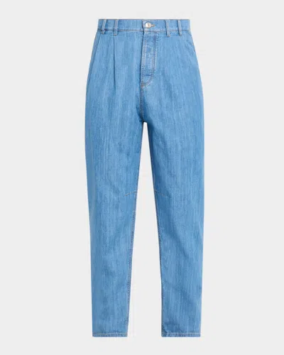 Brunello Cucinelli Denim Mid-rise Tapered-leg Pants In Blue