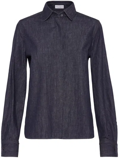Brunello Cucinelli Denim Monili Bead-embellished Shirt In Brown