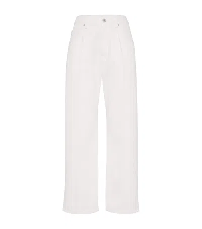 Brunello Cucinelli Denim Monili-detail Trousers In Sand