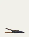 Brunello Cucinelli Denim Monili Slingback Ballerina Flats