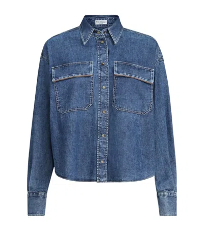 Brunello Cucinelli Denim Monili-embellished Shirt In Blue