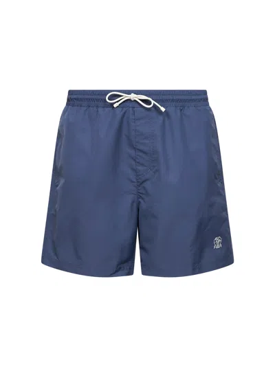 Brunello Cucinelli Denim Nylon Swim Shorts In Blue