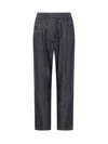 Brunello Cucinelli Straight Leg Trousers With Contrast Stitching In Blue