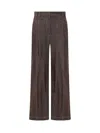 Brunello Cucinelli Cotton Wide Leg Denim Effect Pants In Brown