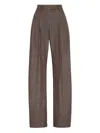 Brunello Cucinelli Loose Flared Trousers In Sparkling Twill Linen With Monile