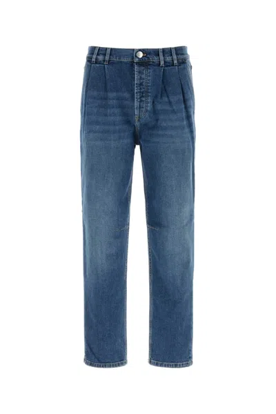 Brunello Cucinelli Denim Jeans Front Pleats Belt Loops Pockets In Blue