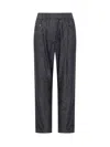 Brunello Cucinelli Straight Leg Trousers With Contrast Stitching In Blue