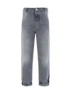 Brunello Cucinelli Faded Cotton Denim Pants With Back Patch Pockets In Denim Grigio Medio