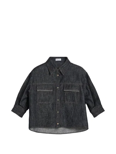 Brunello Cucinelli Kids' Denim Pockets Shirt In Black