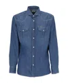 Brunello Cucinelli Men Easy Fit Shirt In Light Denim With Press Studs In Blue