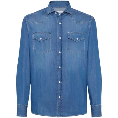 Brunello Cucinelli Denim Press-stud Fastening Shirt In Blue