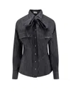 Brunello Cucinelli Long-sleeved Denim Shirt With Bow In Blue
