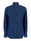 Brunello Cucinelli Blue Long Sleeve Shirt With Patch Pocket In Denim Woman In Blu