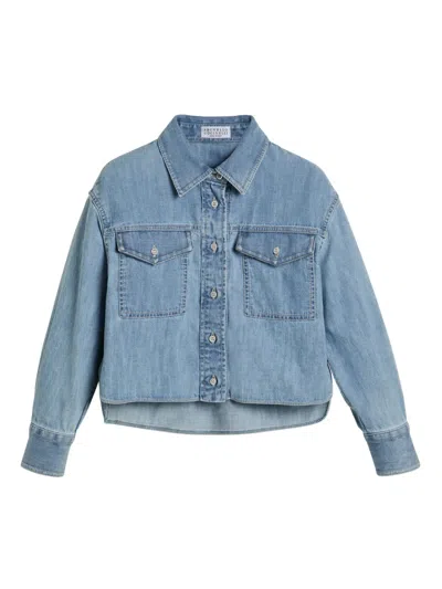 Brunello Cucinelli Kids' Denim Shirt In Blue