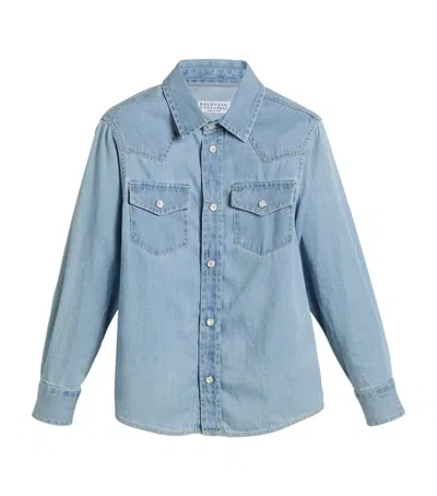 Brunello Cucinelli Kids' Denim Shirt In Blue