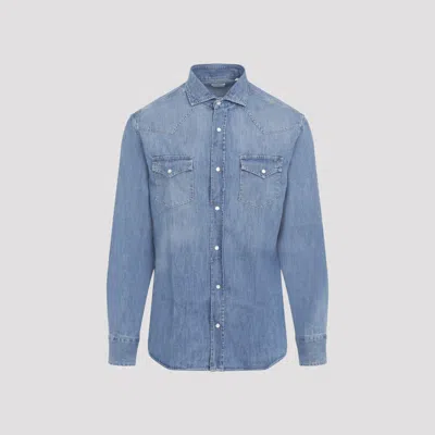 Brunello Cucinelli Blue Denim Cotton Shirt