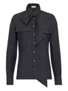 Brunello Cucinelli Lightweight Denim Shirt With Removable Bow In Blue