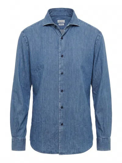 Brunello Cucinelli Kids' Denim Shirt In Blue