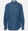 Brunello Cucinelli Blue Long Sleeve Shirt With Patch Pocket In Denim Woman In Blue