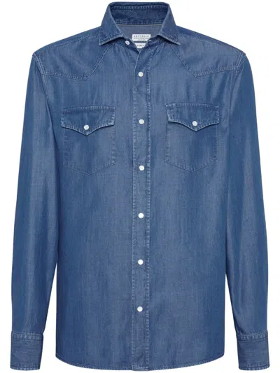 Brunello Cucinelli Lightweight Denim Shirt In Blue