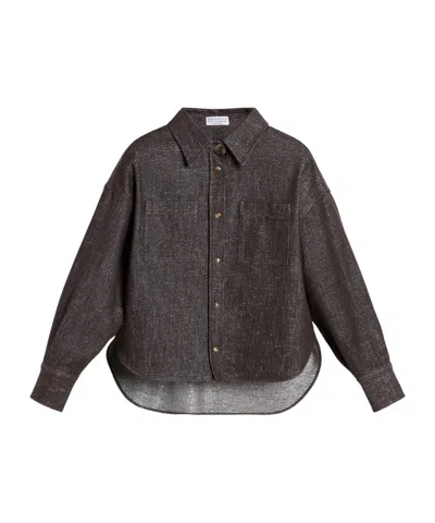 Brunello Cucinelli Kids' Denim Shirt In Brown