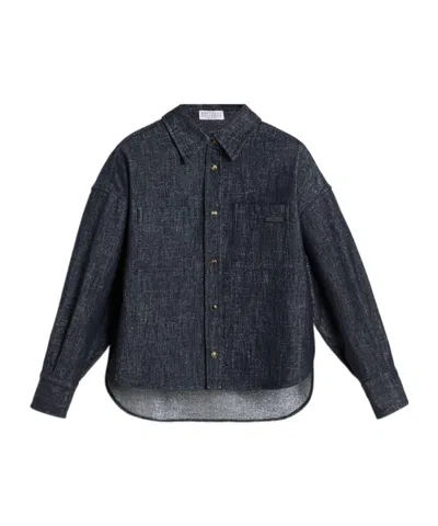 Brunello Cucinelli Kids' Denim Shirt In Gray