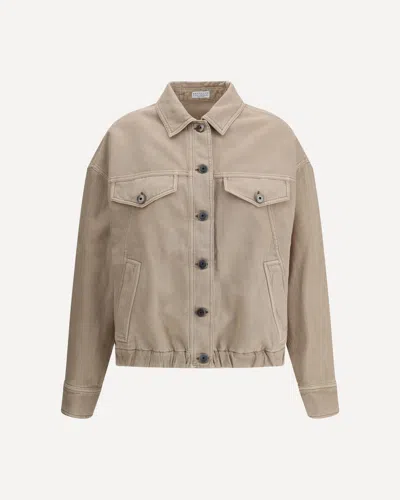 Brunello Cucinelli Denim Shirt Jacket In Beige