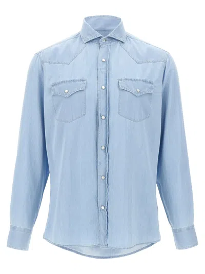 Brunello Cucinelli Denim Shirt Shirt And Blouse In Light Blue