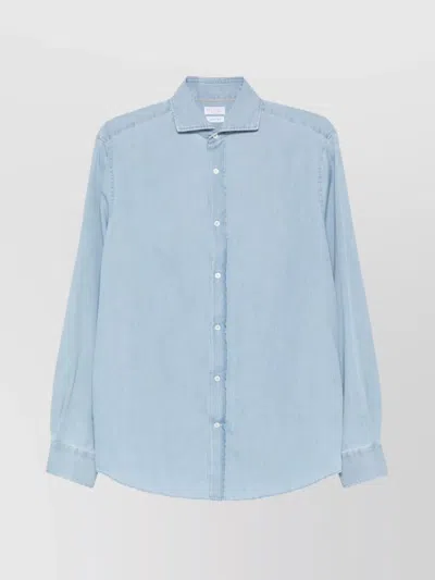 BRUNELLO CUCINELLI DENIM SHIRT WITH LONG SLEEVES AND CURVED HEM