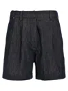 Brunello Cucinelli Cotton Denim Shorts With Monile Detailing In Blue