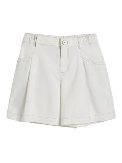 Brunello Cucinelli Kids' Pleated Cotton Shorts In White