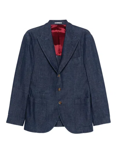Brunello Cucinelli Single-breasted Cotton Denim Jacket With Patch Pockets In Blue