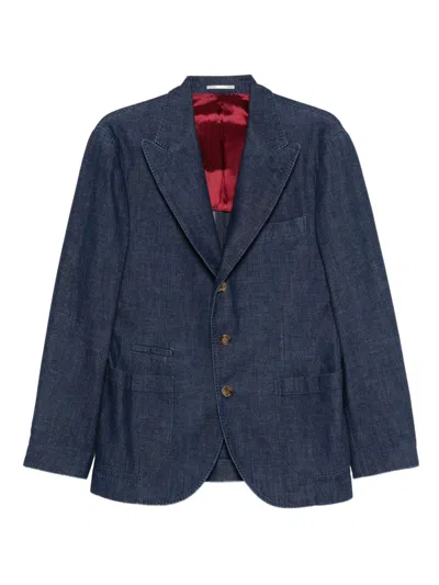 Brunello Cucinelli Single-breasted Cotton Denim Jacket With Patch Pockets In Blue