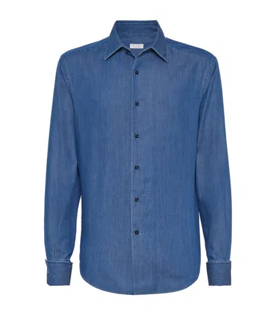 Brunello Cucinelli Denim Slim-fit Tuxedo Shirt In Czh90 Denim Blue