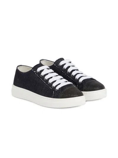 Brunello Cucinelli Kids' Denim Sneakers In Black