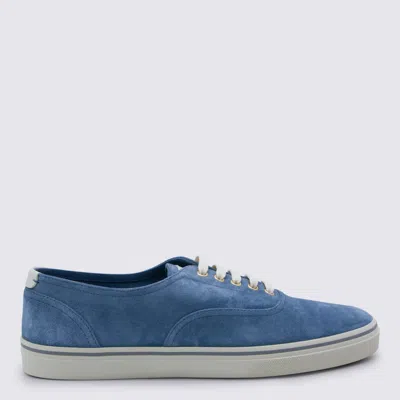 Brunello Cucinelli Denim Suede Sneakers In Blue
