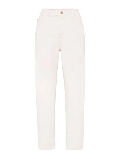 Brunello Cucinelli Denim Trousers In White