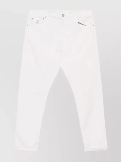 Brunello Cucinelli Denim Trousers With Belt Loops And Rolled Cuffs In White