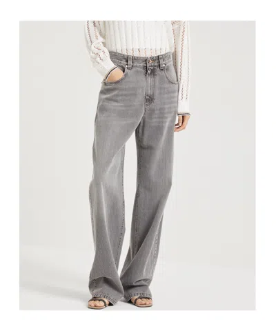 Brunello Cucinelli Denim Trousers With Belt Loops In Cowboy Grey