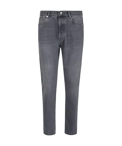 Brunello Cucinelli Denim Trousers With Belt Loops In Gray