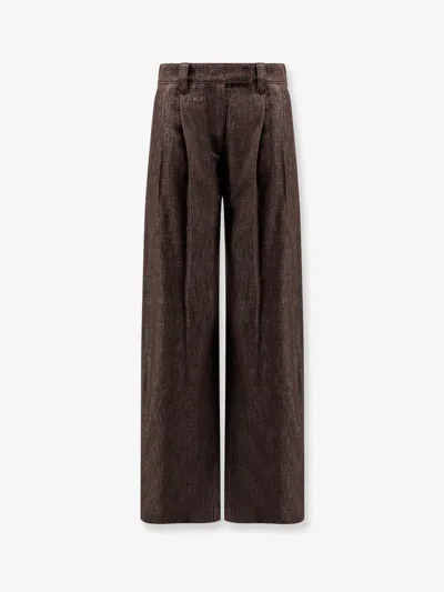 Brunello Cucinelli Denim Trousers With Lurex Profile In Brown