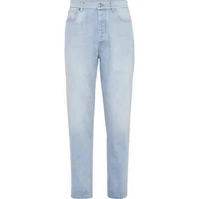 Brunello Cucinelli Denim Trousers With Rips In Blue