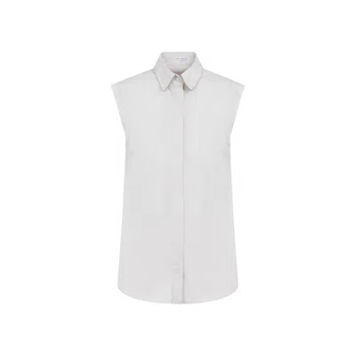 Brunello Cucinelli Designer Sleeveless Shirt With Monile Embellishment In Neutral