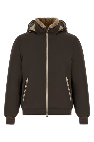 Brunello Cucinelli Detachable Hood Down Jacket In Brown