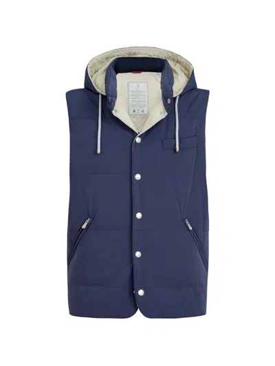 Brunello Cucinelli Detachable-hood Gilet In Blue