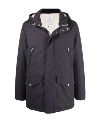 Brunello Cucinelli Detachable-hood Padded Jacket In Navy Blue