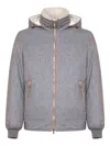 Brunello Cucinelli Men Membranated Wool Flannel Down Jacket With Shearling-lined Collar In Gray