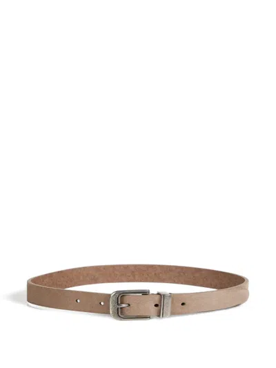 Brunello Cucinelli Kids' Detailed Buckle Suede Belt In Brown