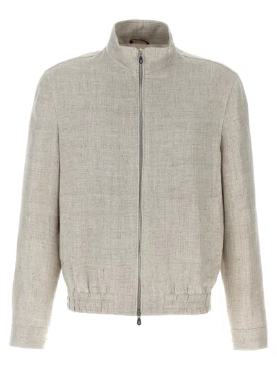 Brunello Cucinelli Diagonal Bomber Jacket Casual Jackets And Parka Beige In Grey