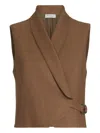 Brunello Cucinelli Diagonal-buckle Linen Gilet In Brown